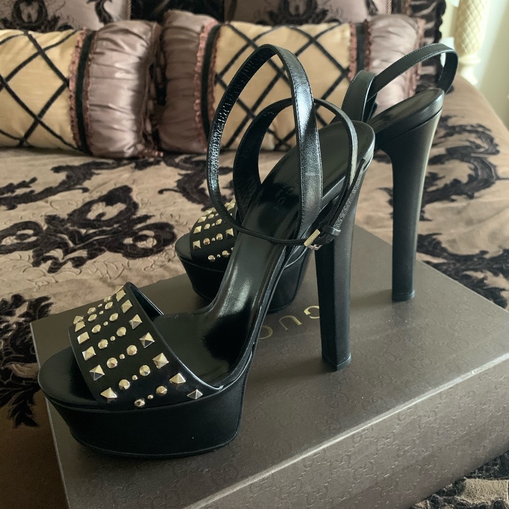 Gucci Shoes heels Black studs ankle strap Authentic  New $775